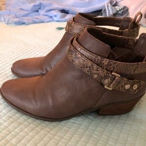 Snakeskin brown leather booties